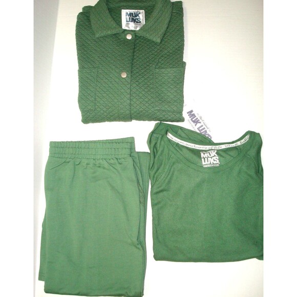 NWT New MUK LUKS Tall 3-Piece Quilted Shacket Lounge Set L Tall Sage Green Snaps - Picture 3 of 16